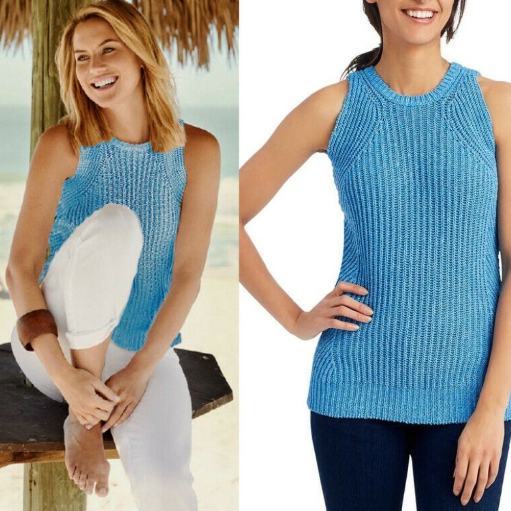 J. Mclaughlin | NWOT Amber Azzurro Sleeveless Cardigan Stitch Knit Sweater - Picture 3 of 9